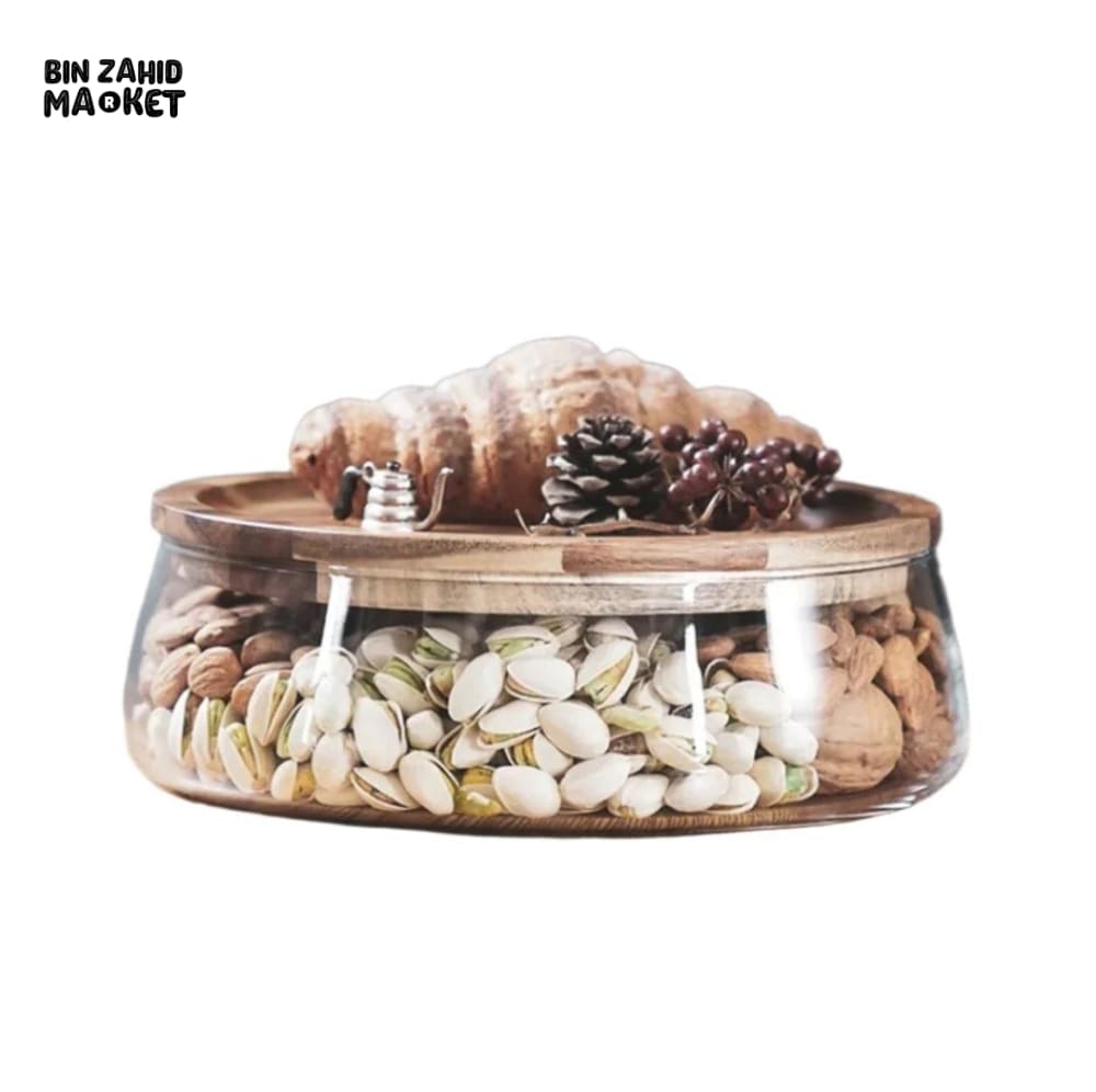 Transparent Glass Storage Canister With Wooden Lid