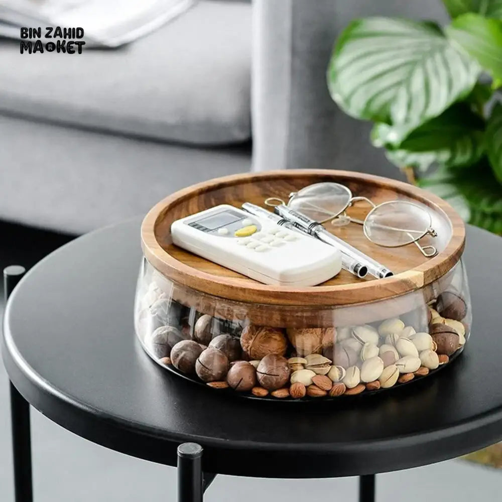 Transparent Glass Storage Canister With Wooden Lid