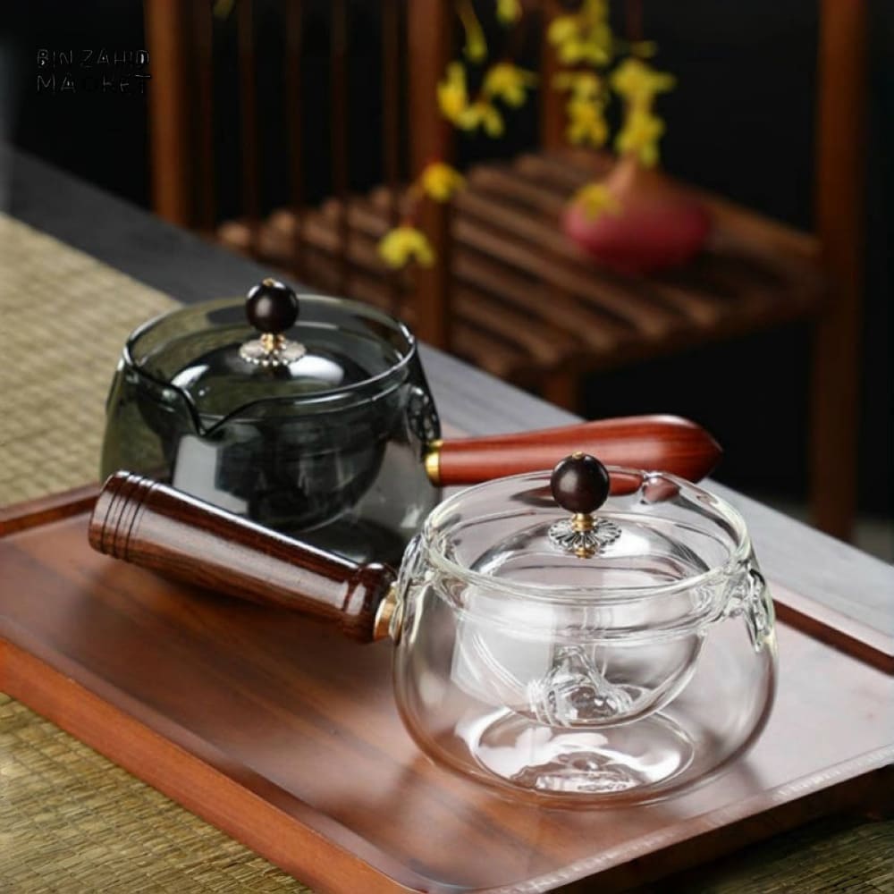 TRANSPARENT GLASS TEAPOT – SIDE-HANDLE BREWER WITH ROTATING FILTER TEAWARE SET