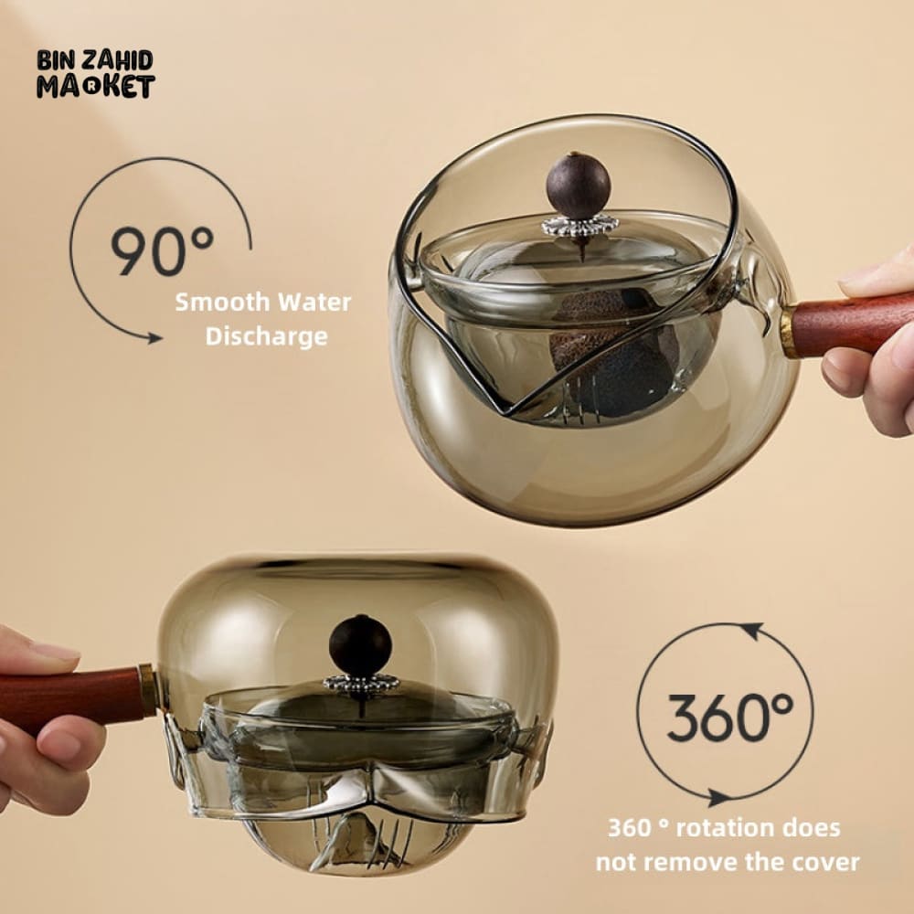 TRANSPARENT GLASS TEAPOT – SIDE-HANDLE BREWER WITH ROTATING FILTER TEAWARE SET