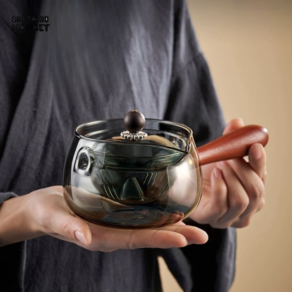 TRANSPARENT GLASS TEAPOT – SIDE-HANDLE BREWER WITH ROTATING FILTER TEAWARE SET