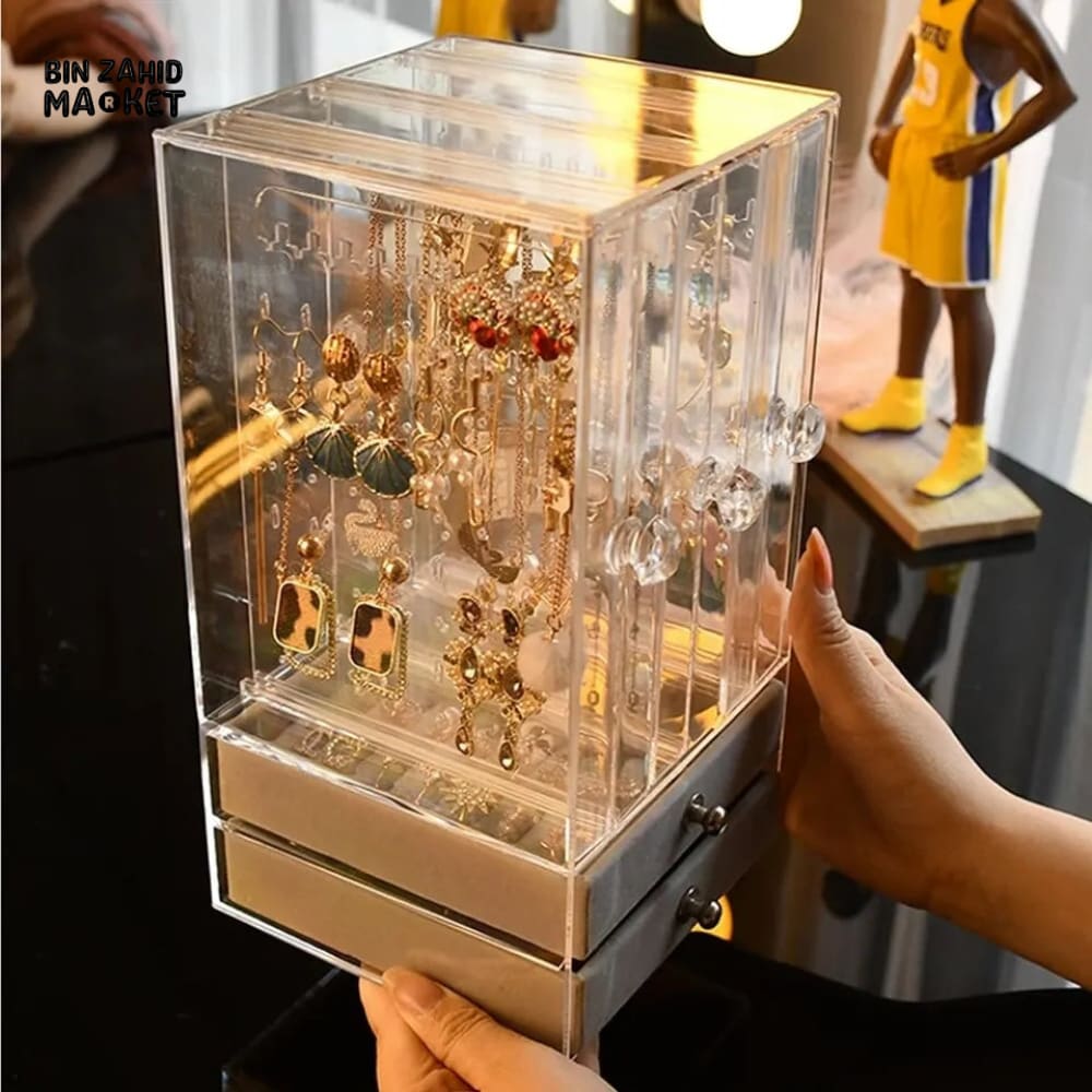 TRANSPARENT JEWELRY ORGANIZER BOX WITH DRAWER