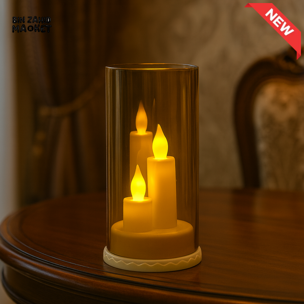 TRANSPARENT LED PLASTIC CANDLES – SET OF 3 FLICKERING SHORT CONES