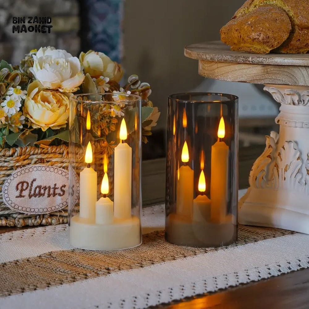 TRANSPARENT LED PLASTIC CANDLES – SET OF 3 FLICKERING SHORT CONES