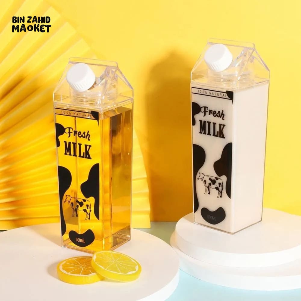 TRANSPARENT MILK BOX WATER BOTTLE – PORTABLE SQUARE CUP LEAK-PROOF - 1000 ML