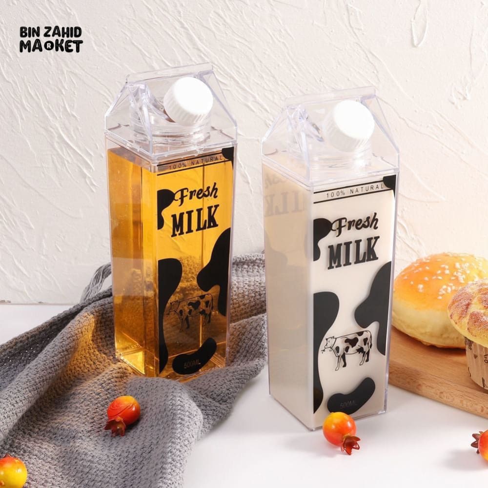 TRANSPARENT MILK BOX WATER BOTTLE – PORTABLE SQUARE CUP LEAK-PROOF - 1000 ML