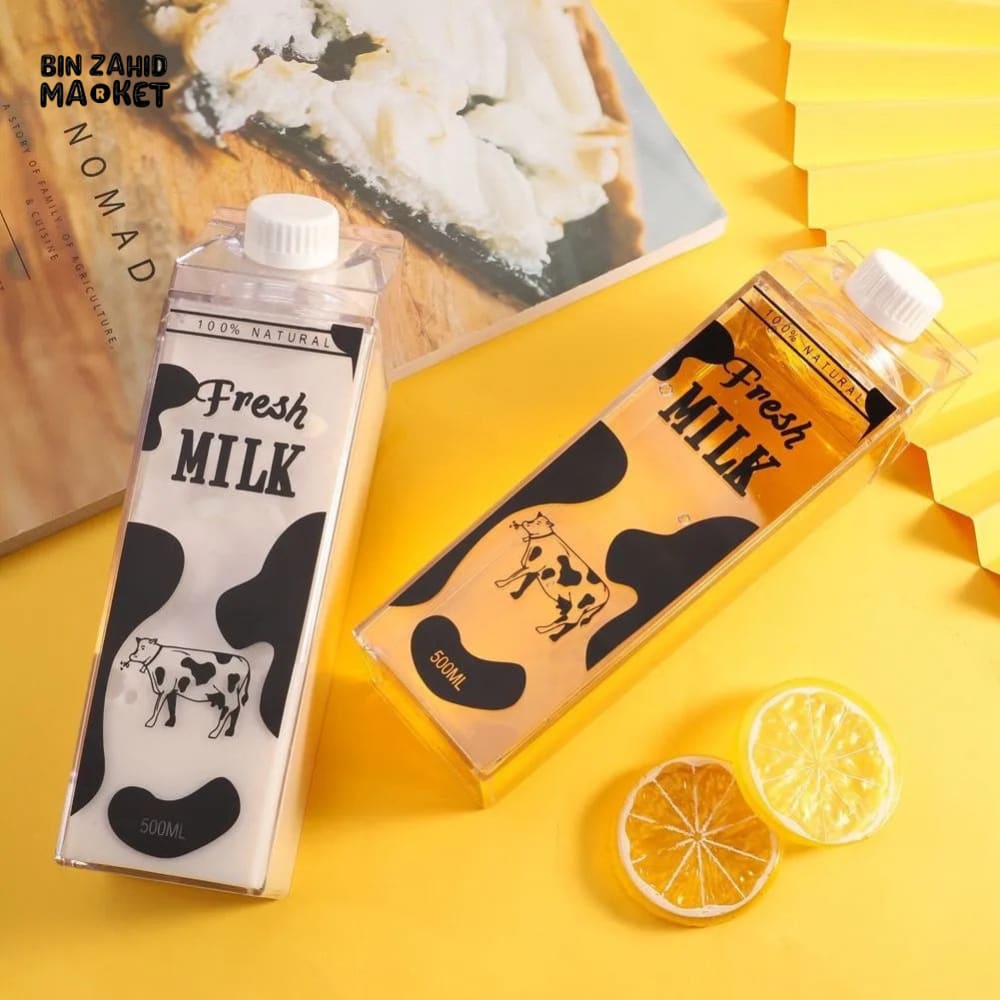 TRANSPARENT MILK BOX WATER BOTTLE – PORTABLE SQUARE CUP LEAK-PROOF - 1000 ML