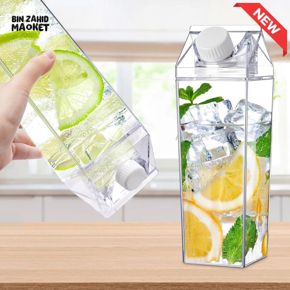 TRANSPARENT MILK CARTON STYLE STORAGE CONTAINER WITH SCREW CAP