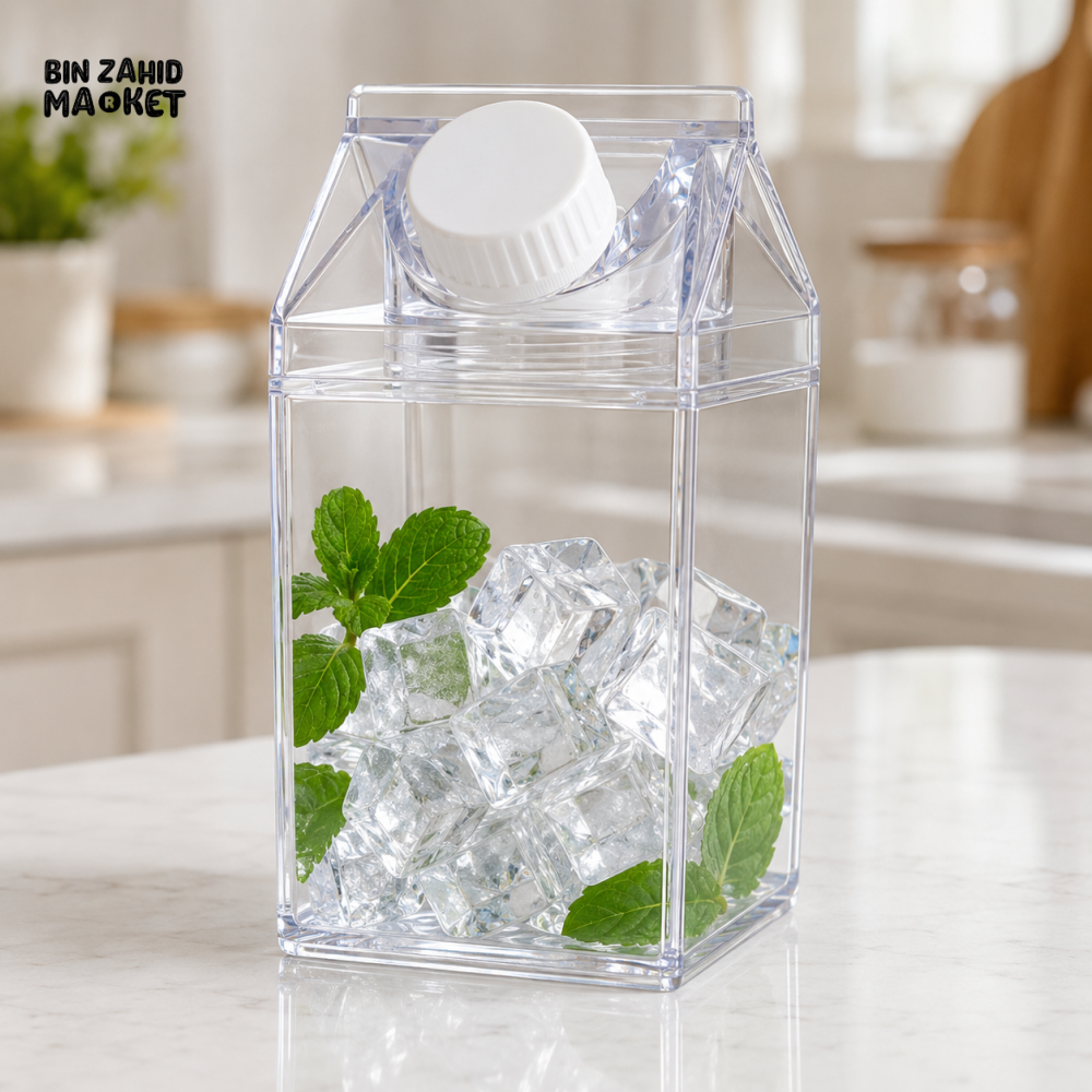 TRANSPARENT MILK CARTON STYLE STORAGE CONTAINER WITH SCREW CAP