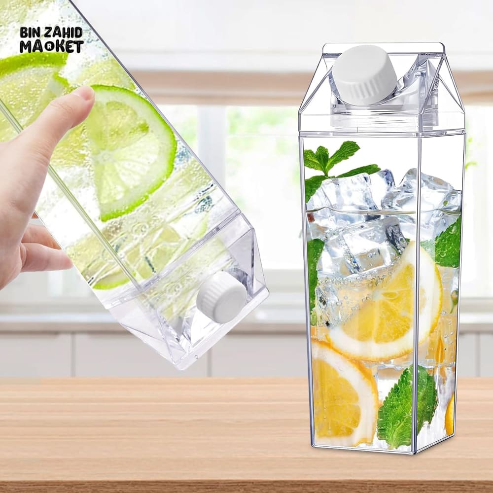 TRANSPARENT MILK CARTON STYLE STORAGE CONTAINER WITH SCREW CAP