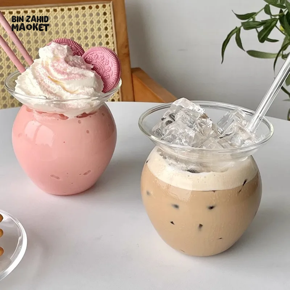 TRANSPARENT PERSONALIZED GLASS MILK TEA CUP HEAT-RESISTANT JAR FOR PEARL TEA ICE CREAM LEMON TEA & PARTY SUPPLIES