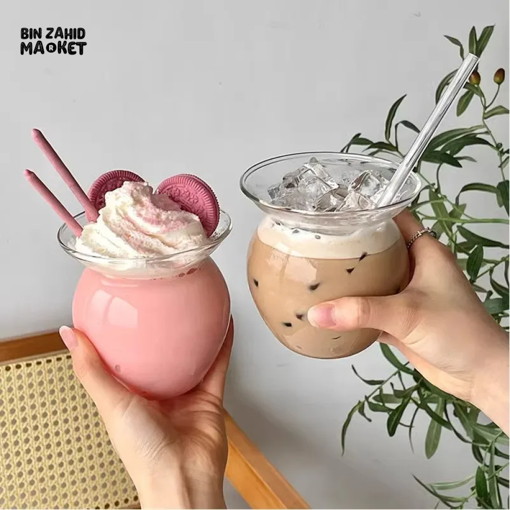 TRANSPARENT PERSONALIZED GLASS MILK TEA CUP HEAT-RESISTANT JAR FOR PEARL TEA ICE CREAM LEMON TEA & PARTY SUPPLIES