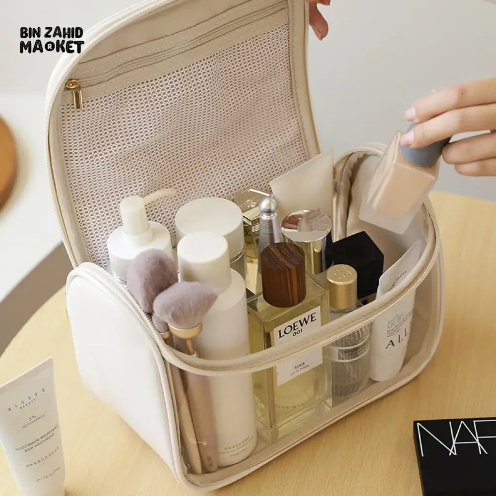 TRANSPARENT PORTABLE MAKEUP BAG – LARGE CAPACITY PU TRAVEL BAG