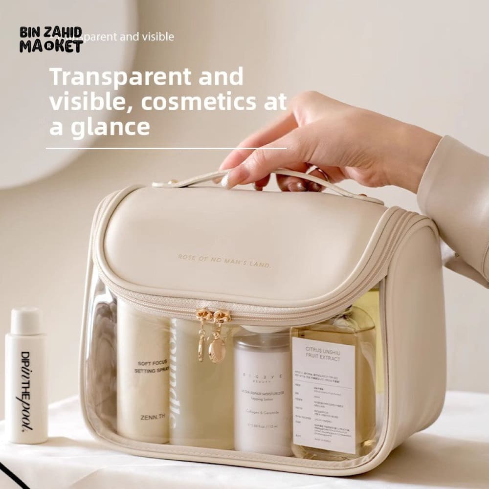 TRANSPARENT PORTABLE MAKEUP BAG – LARGE CAPACITY PU TRAVEL BAG