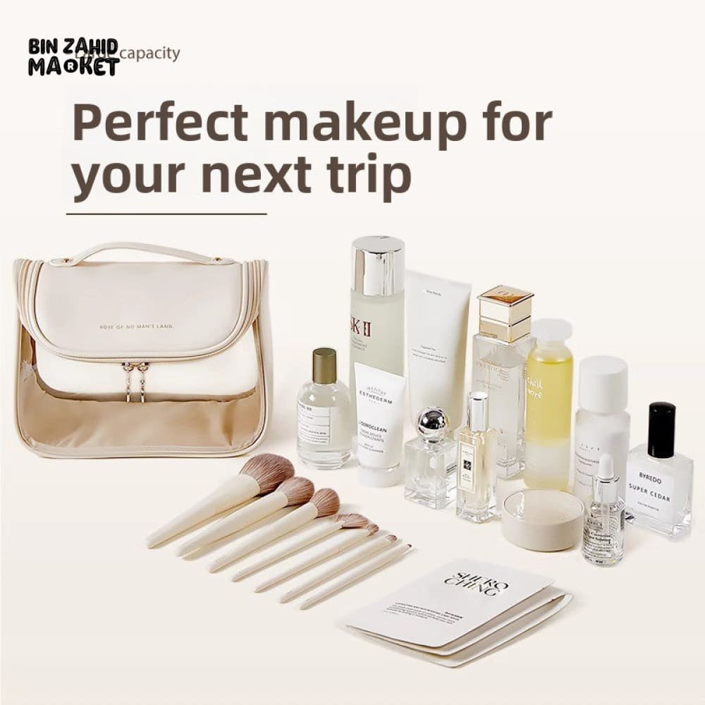 TRANSPARENT PORTABLE MAKEUP BAG – LARGE CAPACITY PU TRAVEL BAG