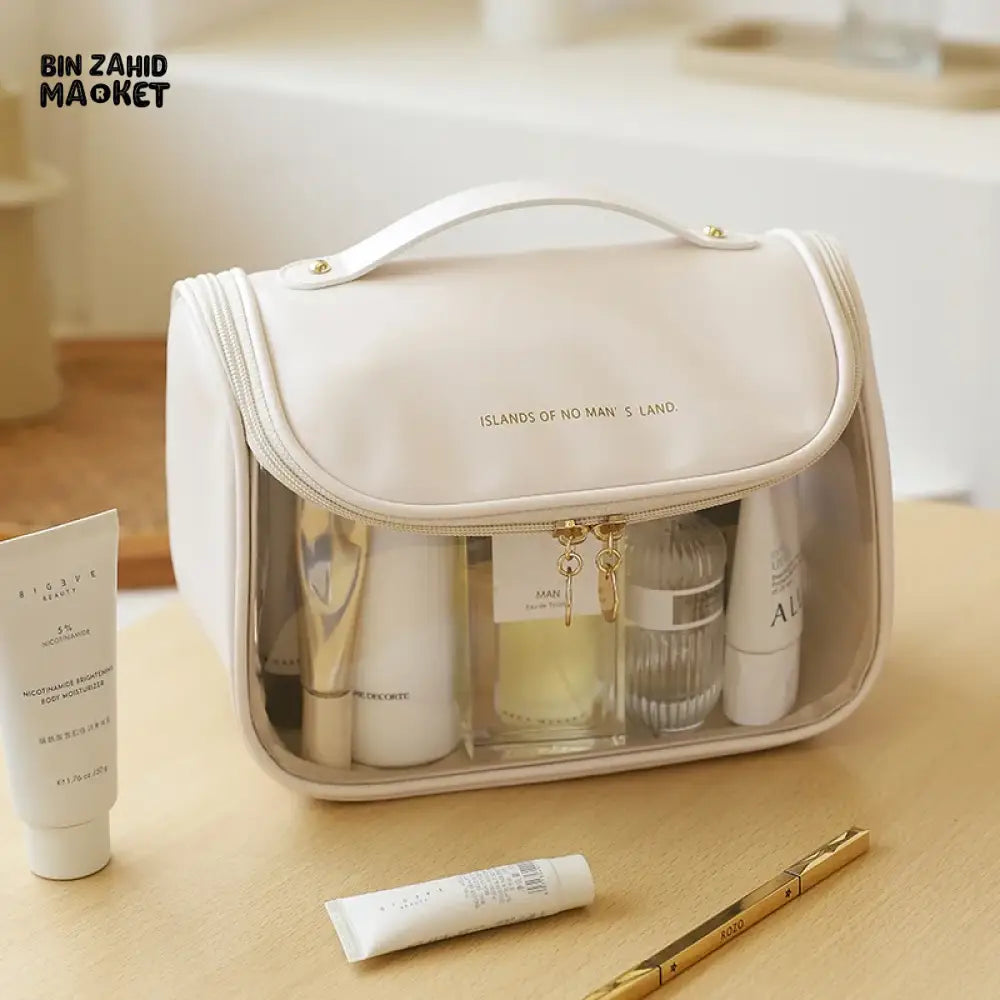 TRANSPARENT PORTABLE MAKEUP BAG – LARGE CAPACITY PU TRAVEL BAG