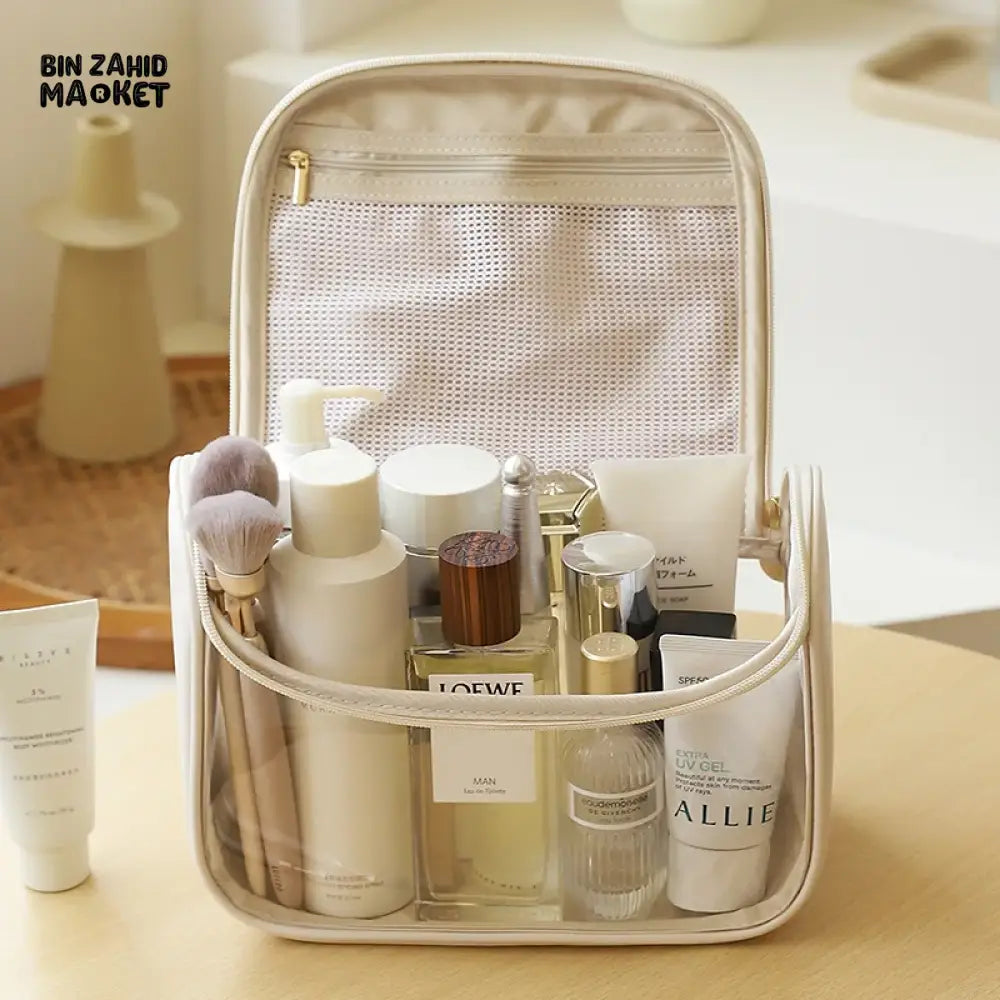 TRANSPARENT PORTABLE MAKEUP BAG – LARGE CAPACITY PU TRAVEL BAG
