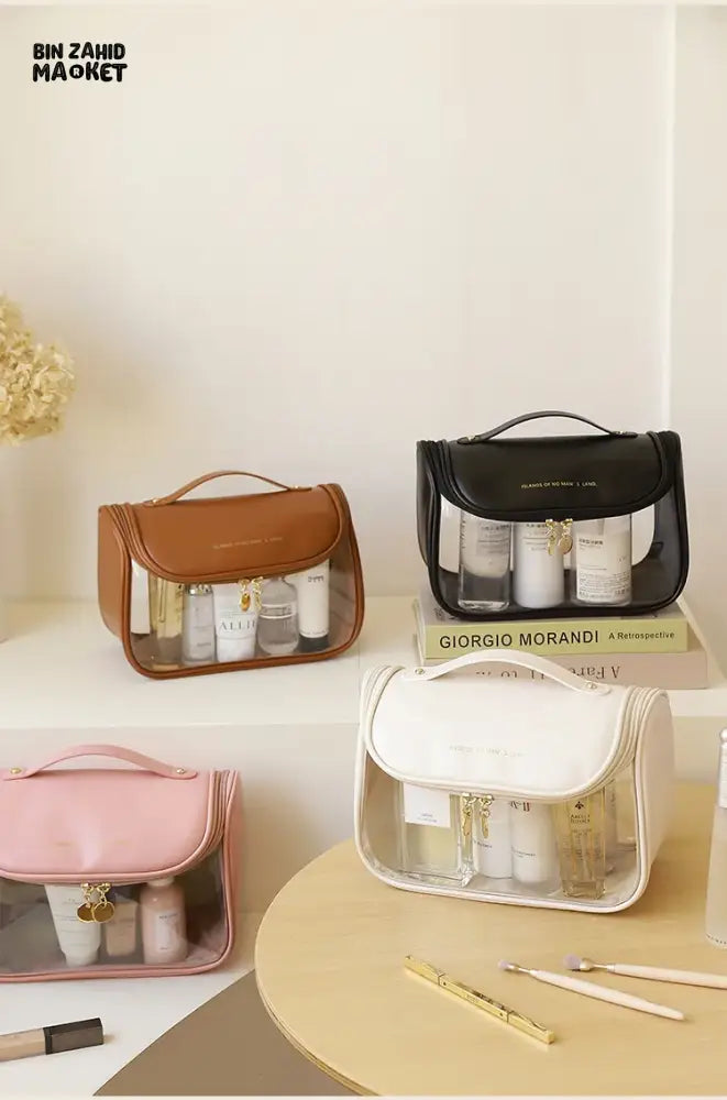 TRANSPARENT PORTABLE MAKEUP BAG – LARGE CAPACITY PU TRAVEL BAG