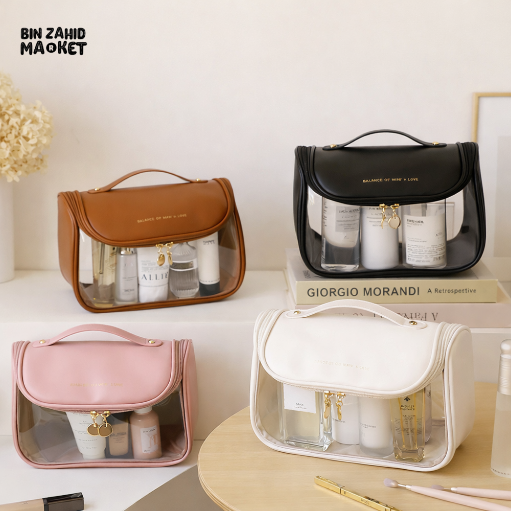 TRANSPARENT PORTABLE MAKEUP BAG – LARGE CAPACITY PU TRAVEL BAG