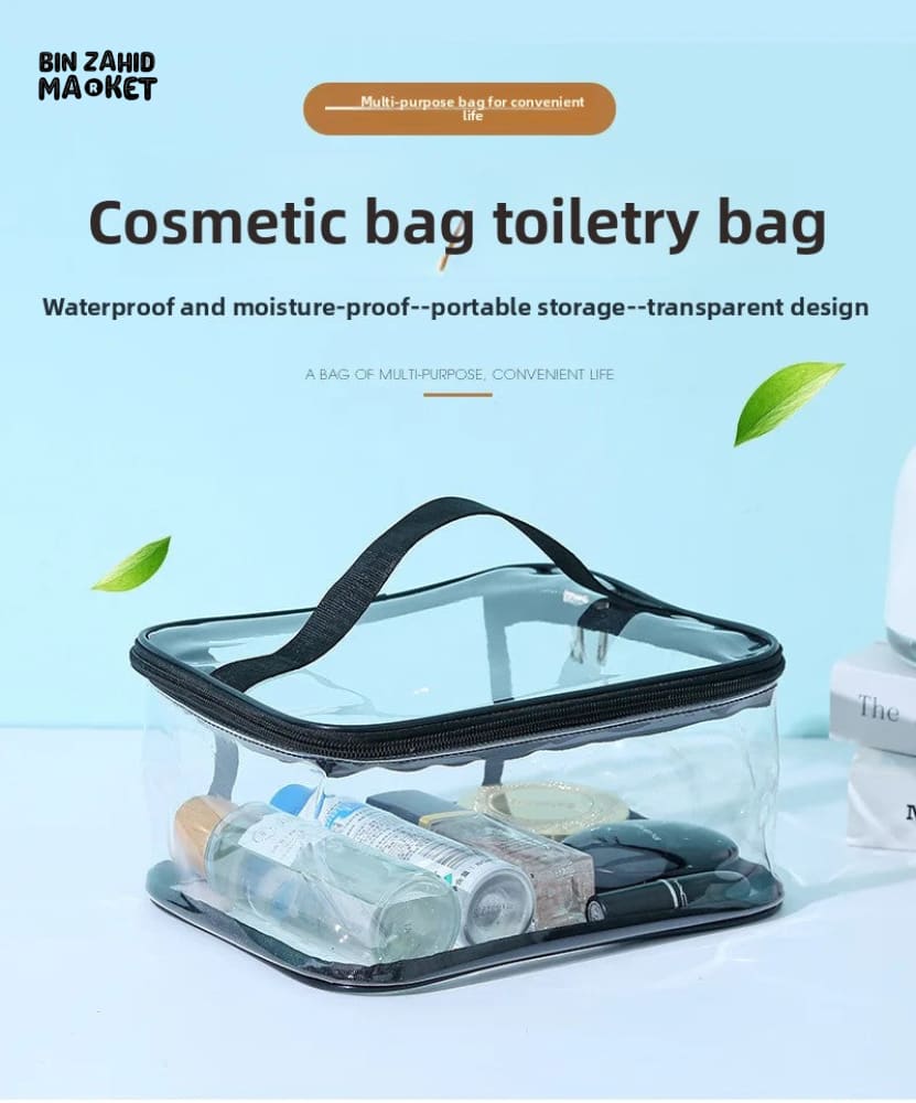 TRANSPARENT PVC WATERPROOF MAKEUP BAG – LARGE CAPACITY TRAVEL TOILETRY & MULTIFUNCTION STORAGE BAG