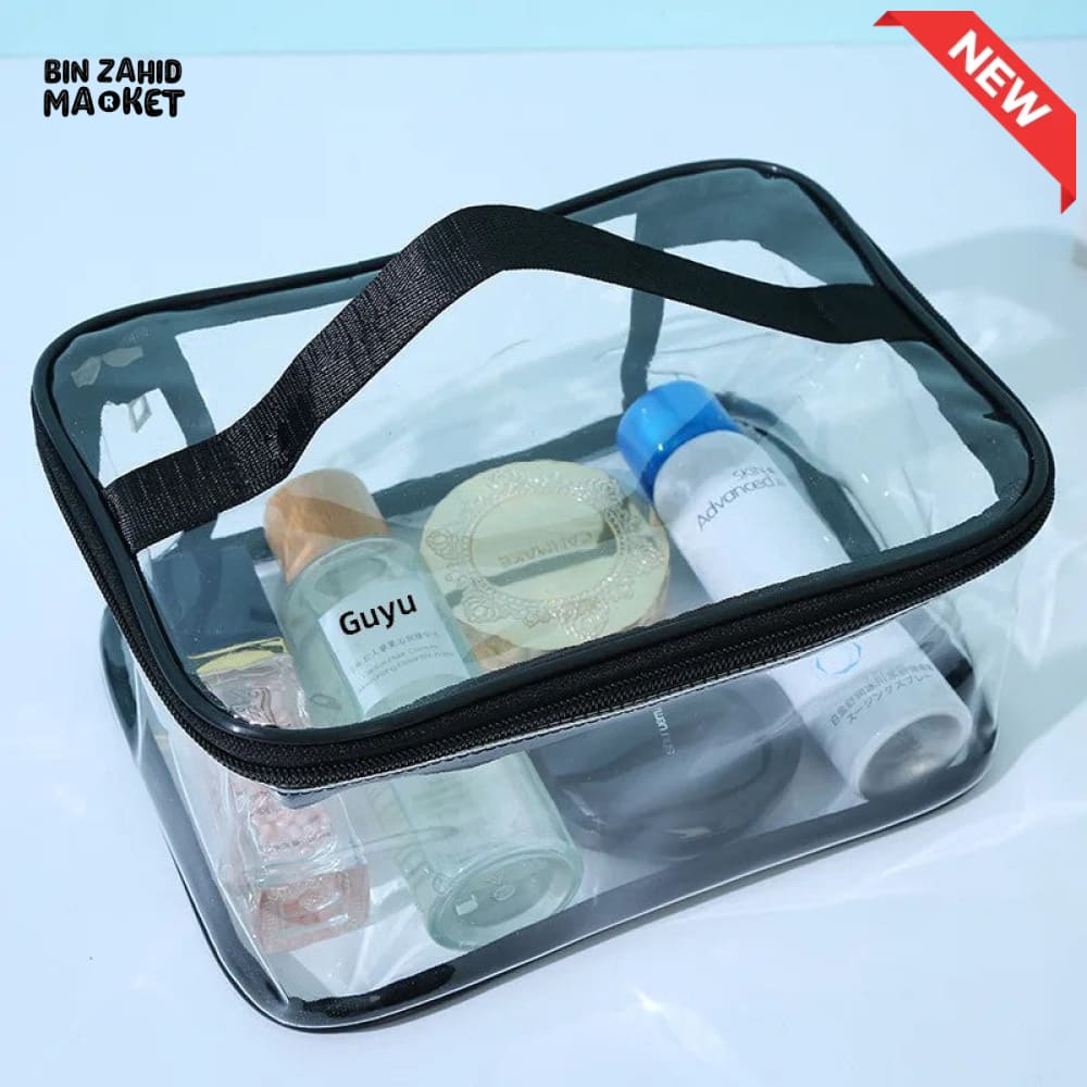 TRANSPARENT PVC WATERPROOF MAKEUP BAG – LARGE CAPACITY TRAVEL TOILETRY & MULTIFUNCTION STORAGE BAG
