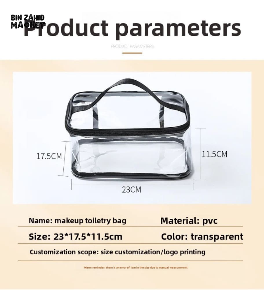 TRANSPARENT PVC WATERPROOF MAKEUP BAG – LARGE CAPACITY TRAVEL TOILETRY & MULTIFUNCTION STORAGE BAG