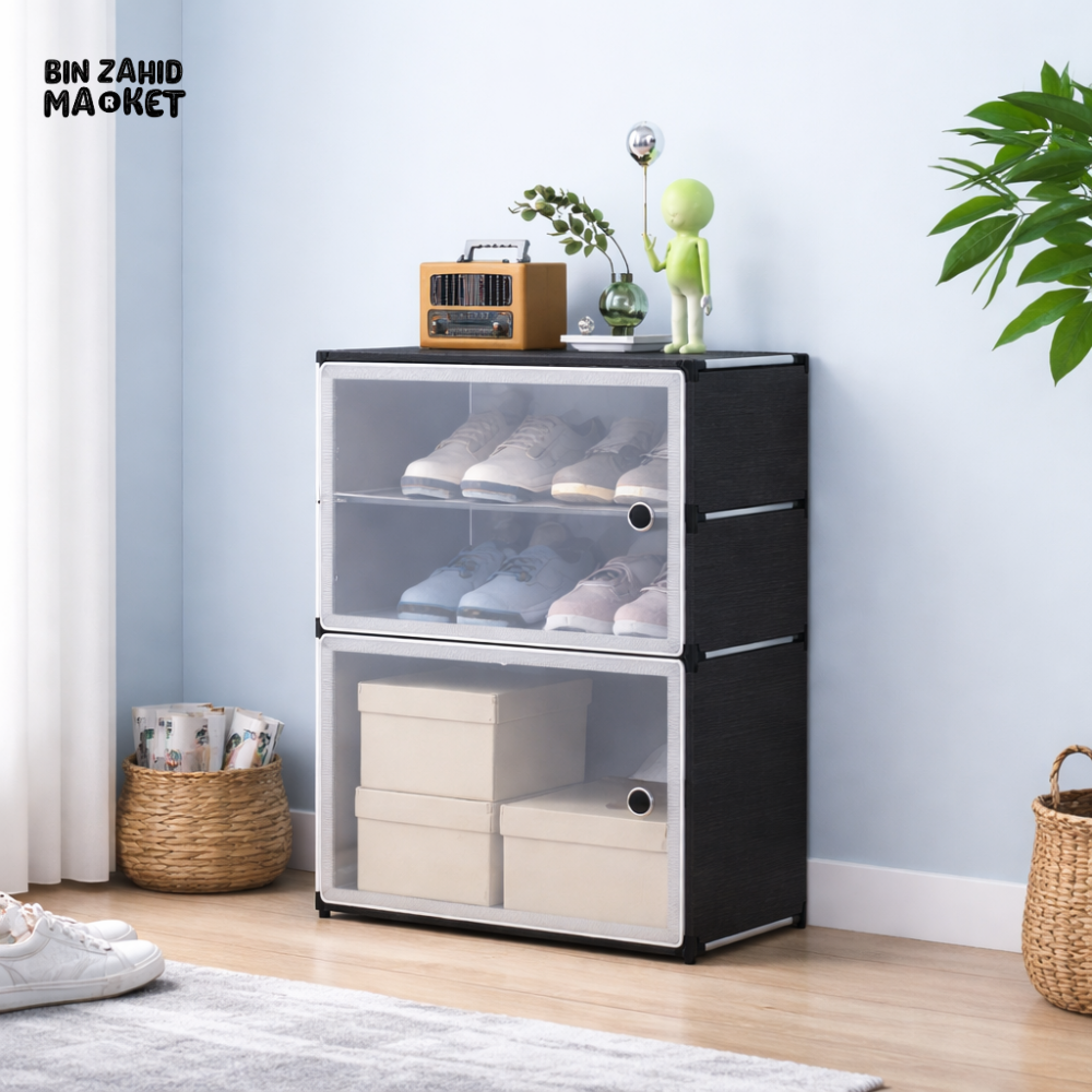 TRANSPARENT SHOE STORAGE ORGANIZER CABINET - 4-TIER