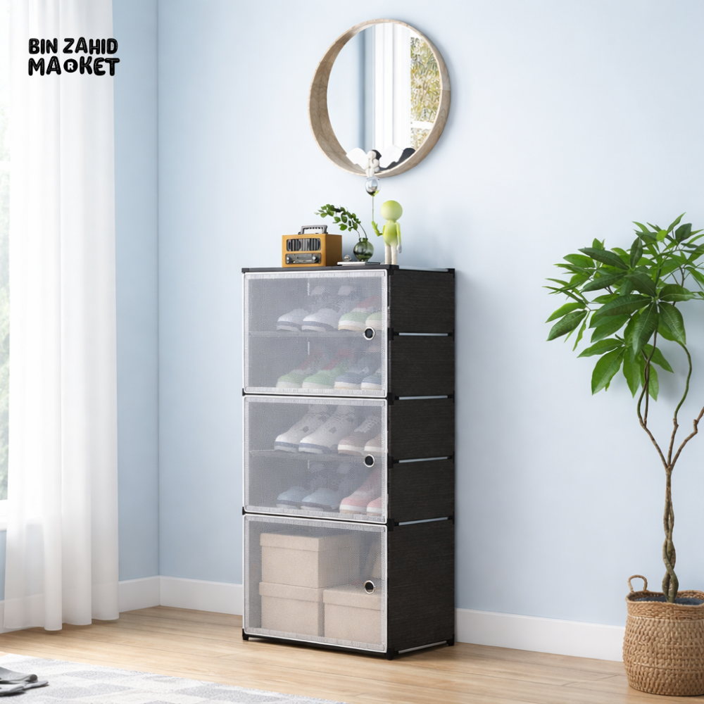 TRANSPARENT SHOE STORAGE ORGANIZER CABINET - 6-TIER