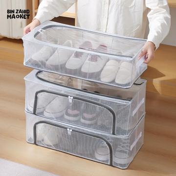 TRANSPARENT STORAGE BOX WITH DOUBLE-SIDED OPENINGS ZIPPER CLOSURE WATERPROOF PVC SHELL DUSTPROOF UNDER-BED SHOE STORAGE BOX