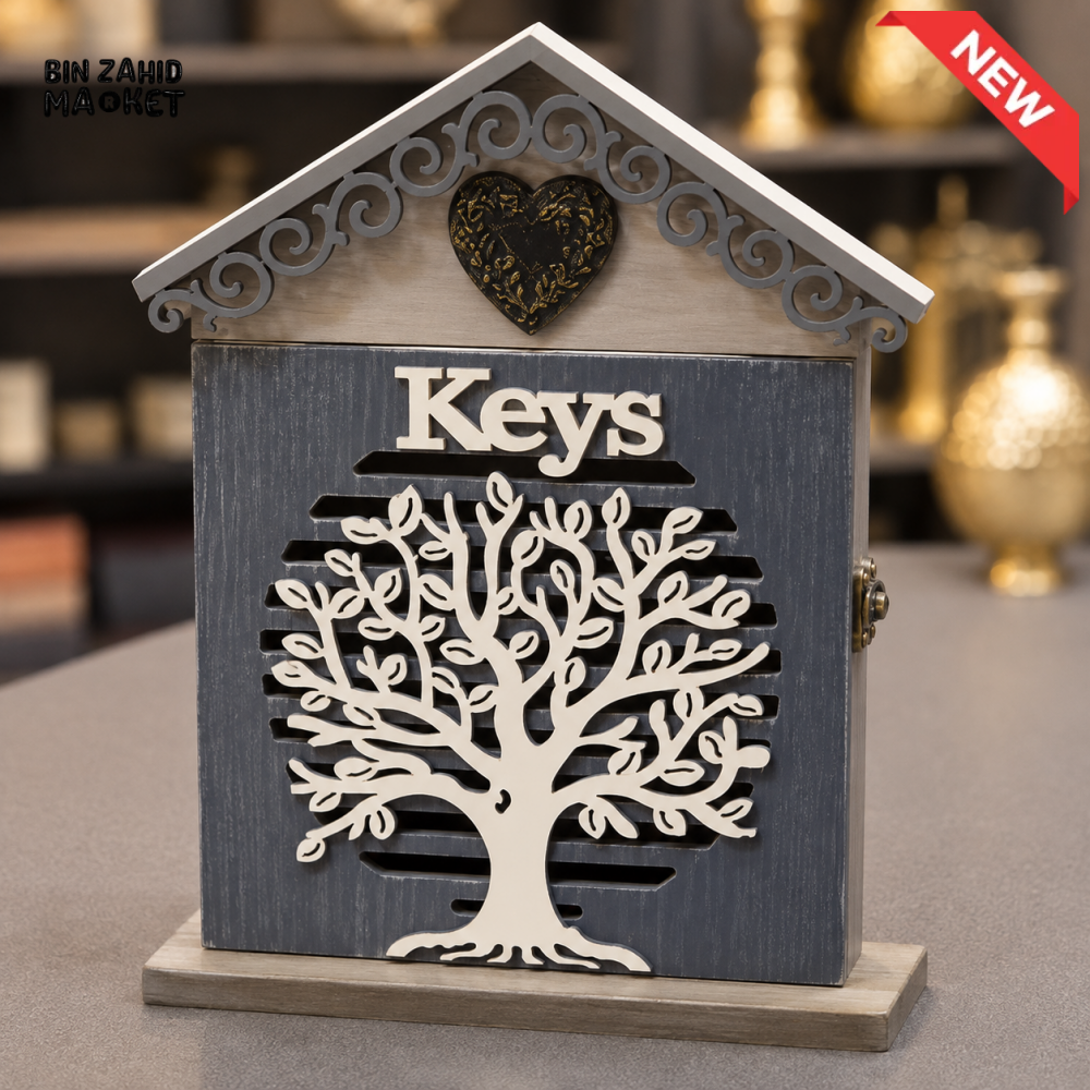 TREE OF LIFE HOUSE SHAPED WOODEN KEY CABINET