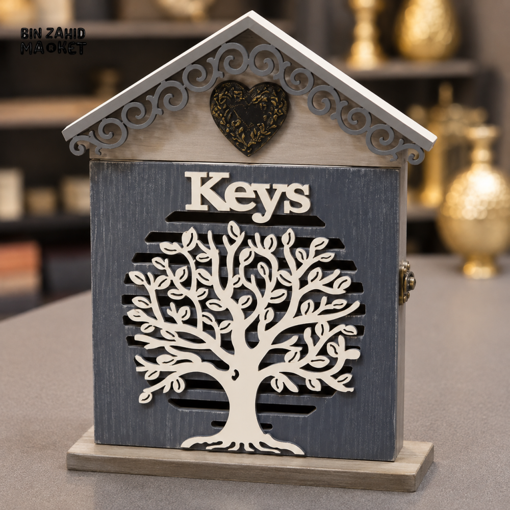 TREE OF LIFE HOUSE SHAPED WOODEN KEY CABINET