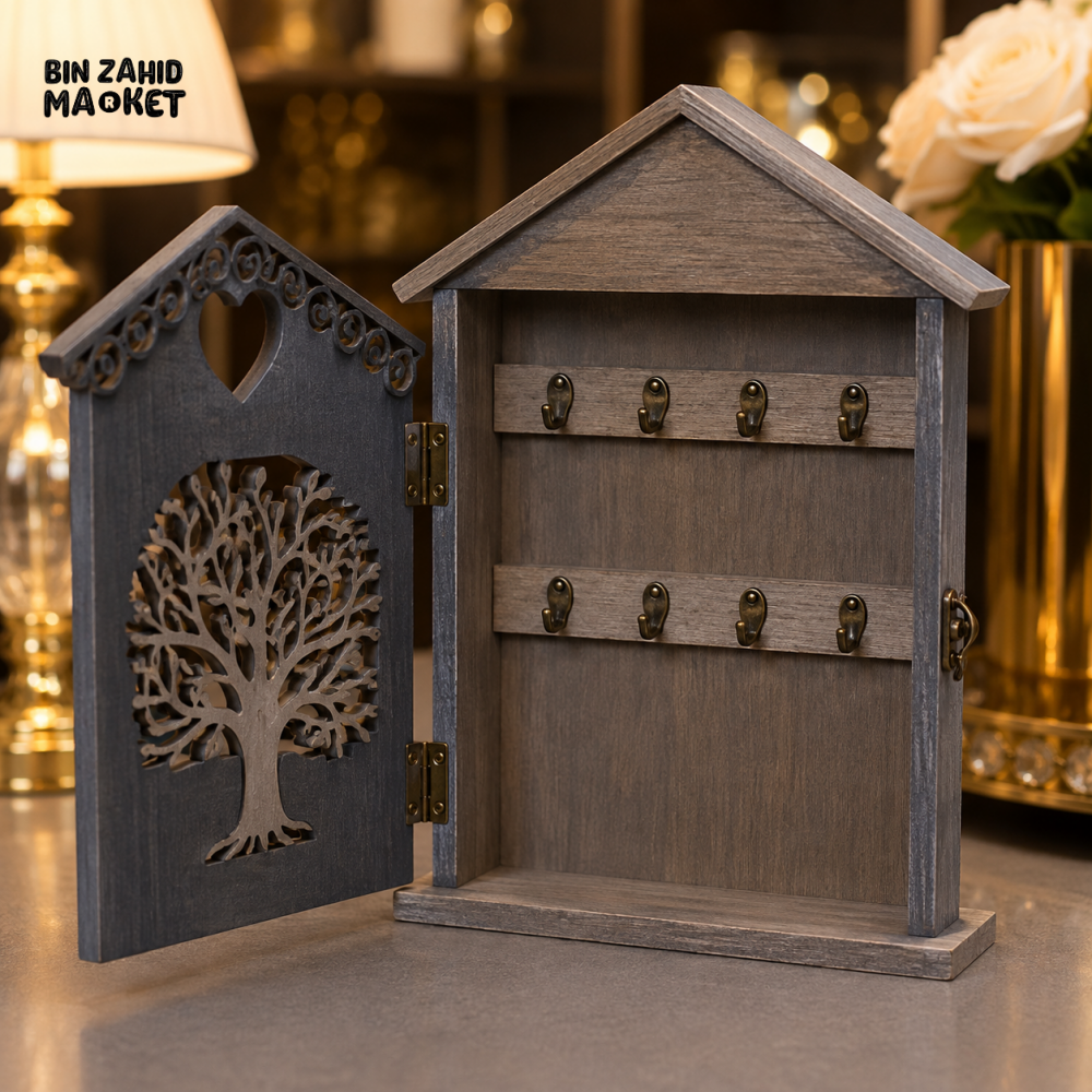 TREE OF LIFE HOUSE SHAPED WOODEN KEY CABINET