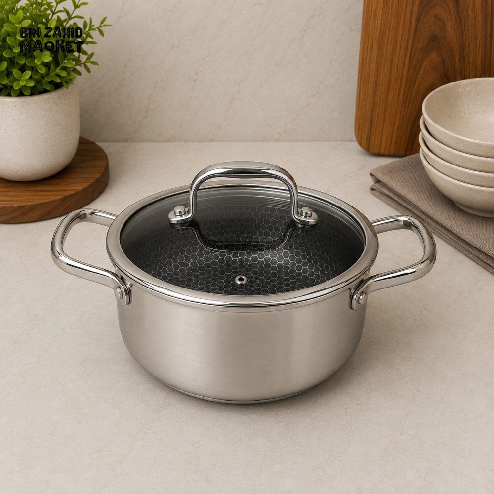 TRI-PLY STAINLESS STEEL CASSEROLE WITH GLASS LID - 20CM