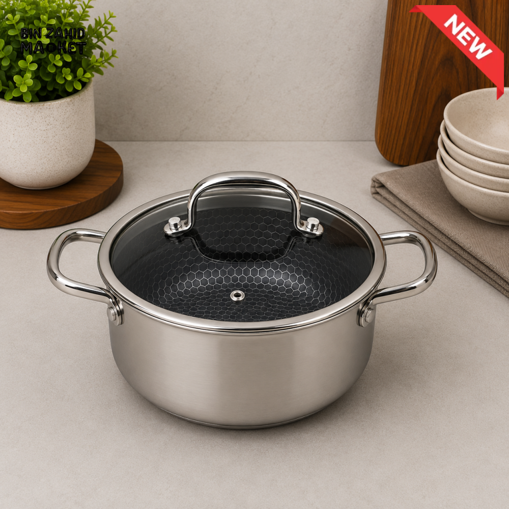TRI-PLY STAINLESS STEEL CASSEROLE WITH GLASS LID - 24CM