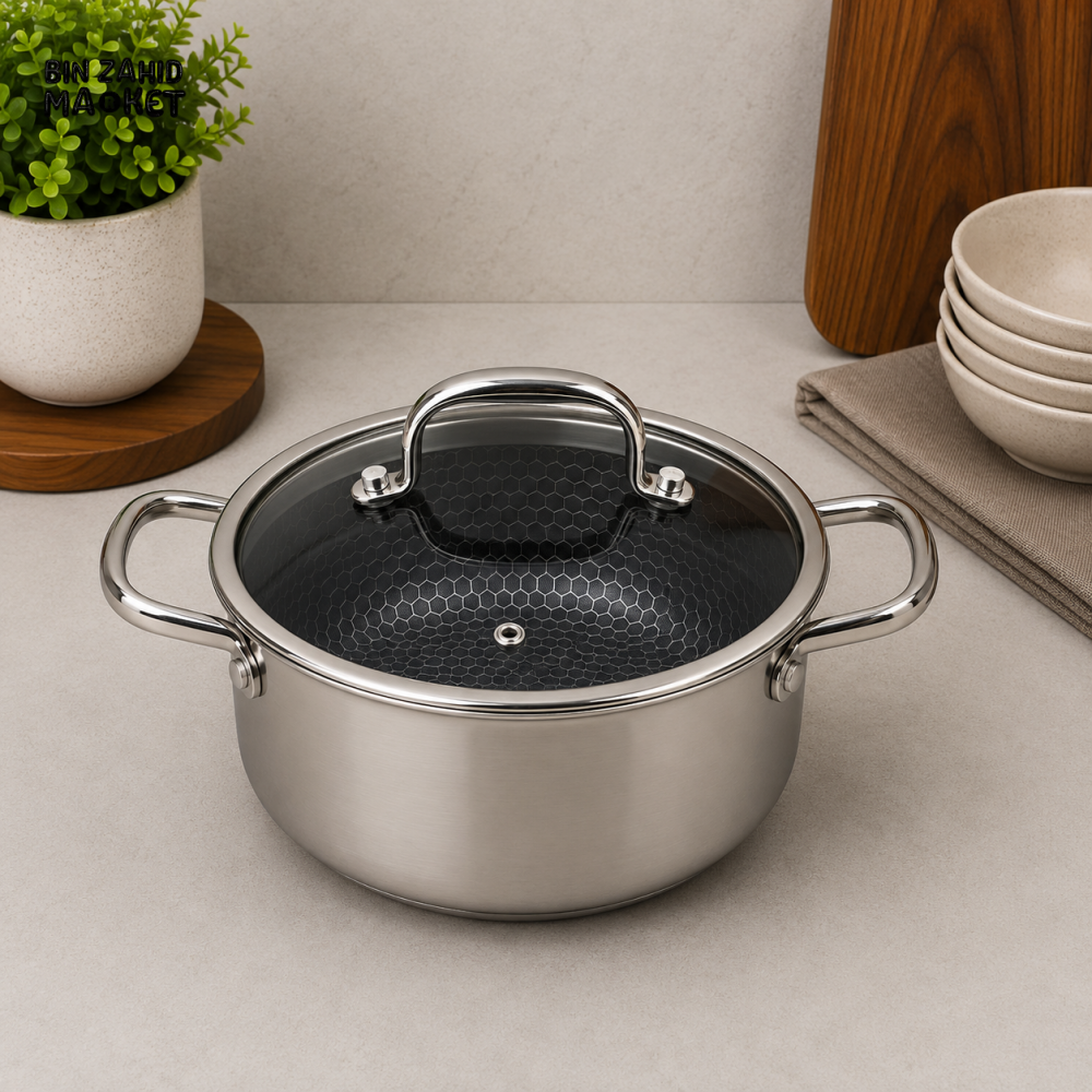 TRI-PLY STAINLESS STEEL CASSEROLE WITH GLASS LID - 24CM