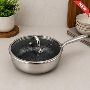 TRI-PLY STAINLESS STEEL DEEP FRY PAN WITH GLASS LID - 24CM