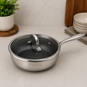TRI-PLY STAINLESS STEEL DEEP FRY PAN WITH GLASS LID - 24CM