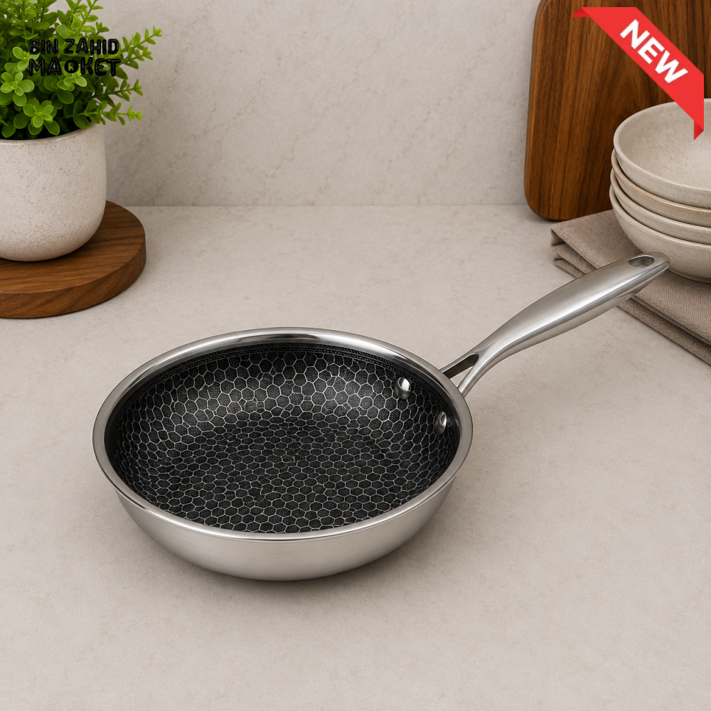 TRI-PLY STAINLESS STEEL HONEYCOMB FRYING PAN - 22CM