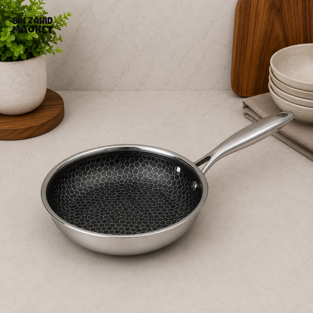 TRI-PLY STAINLESS STEEL HONEYCOMB FRYING PAN - 22CM