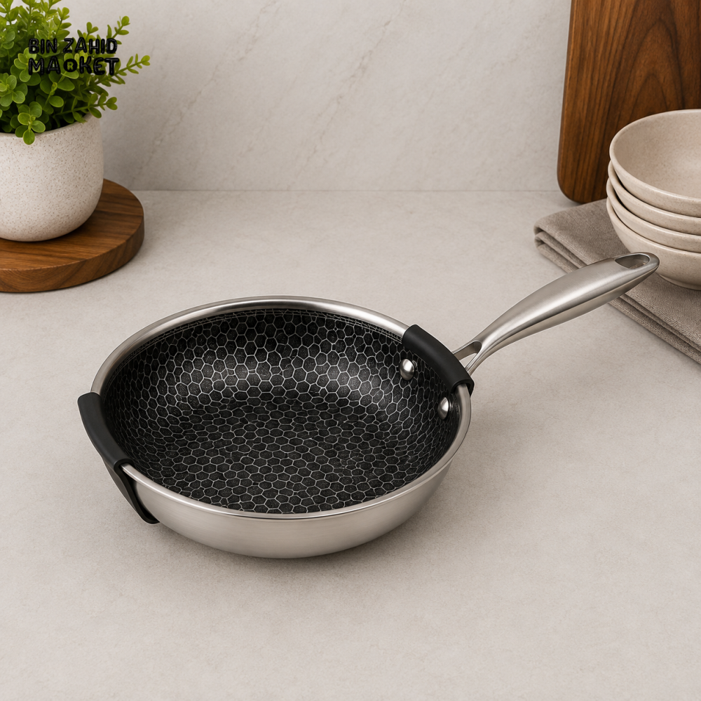 TRI-PLY STAINLESS STEEL HONEYCOMB FRYING PAN - 24CM