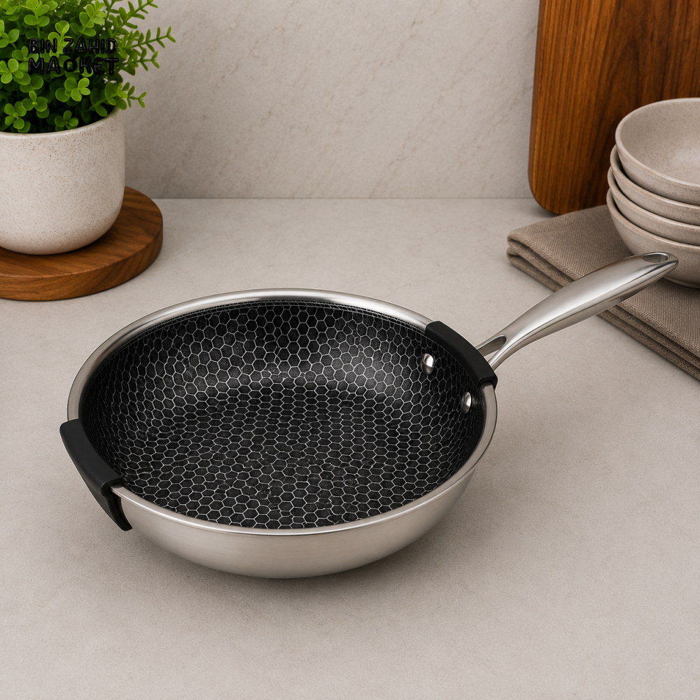 TRI-PLY STAINLESS STEEL HONEYCOMB FRYING PAN - 26CM
