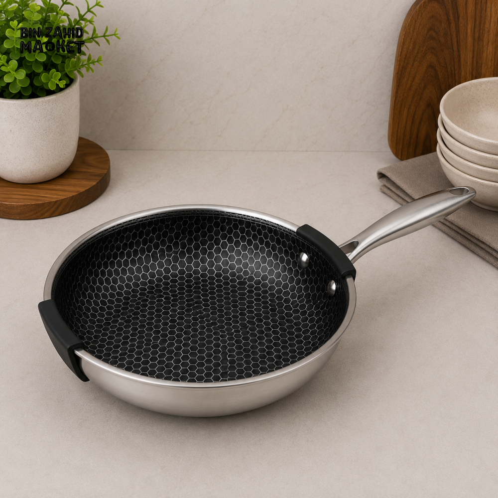 TRI-PLY STAINLESS STEEL HONEYCOMB FRYING PAN - 28CM