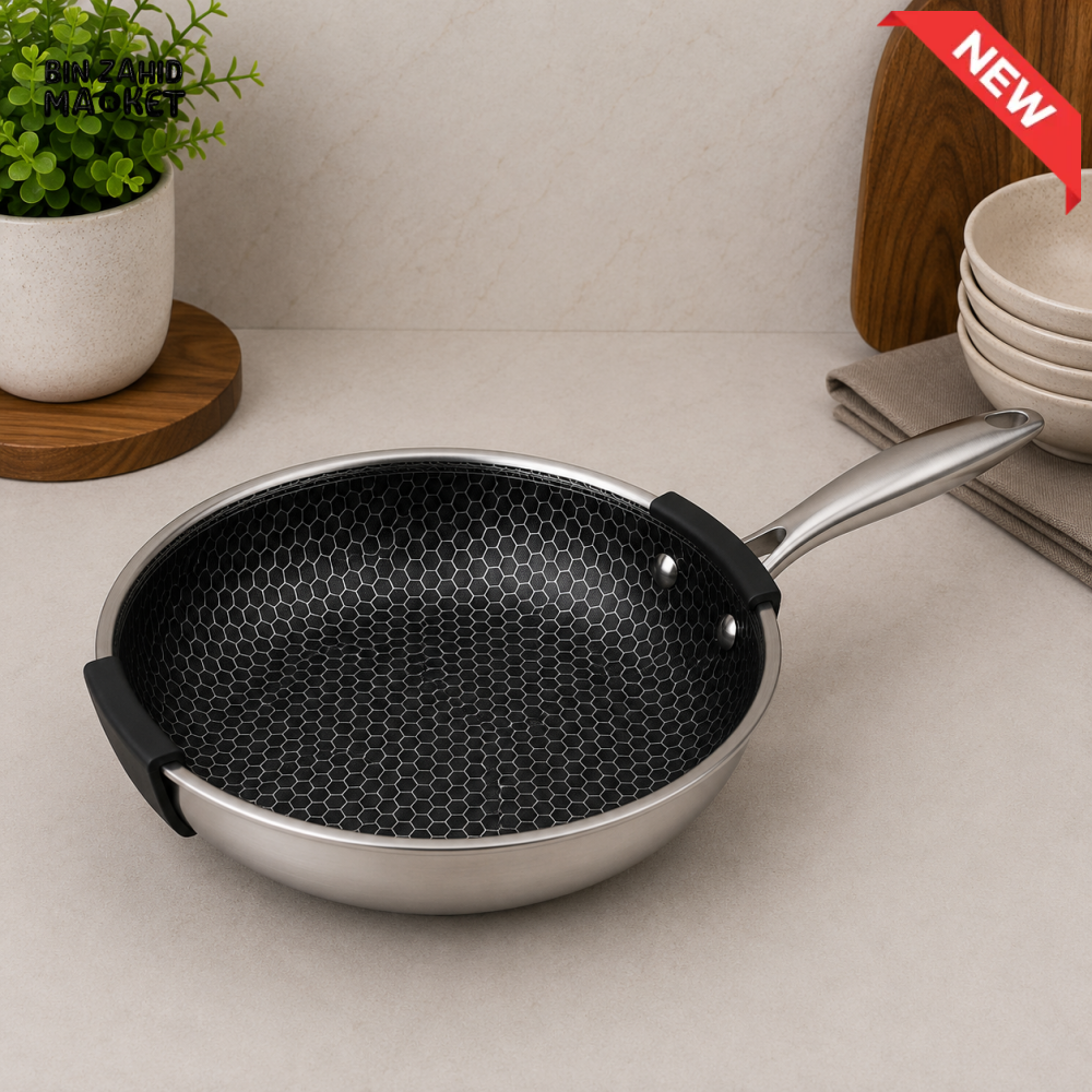 TRI-PLY STAINLESS STEEL HONEYCOMB FRYING PAN - 28CM