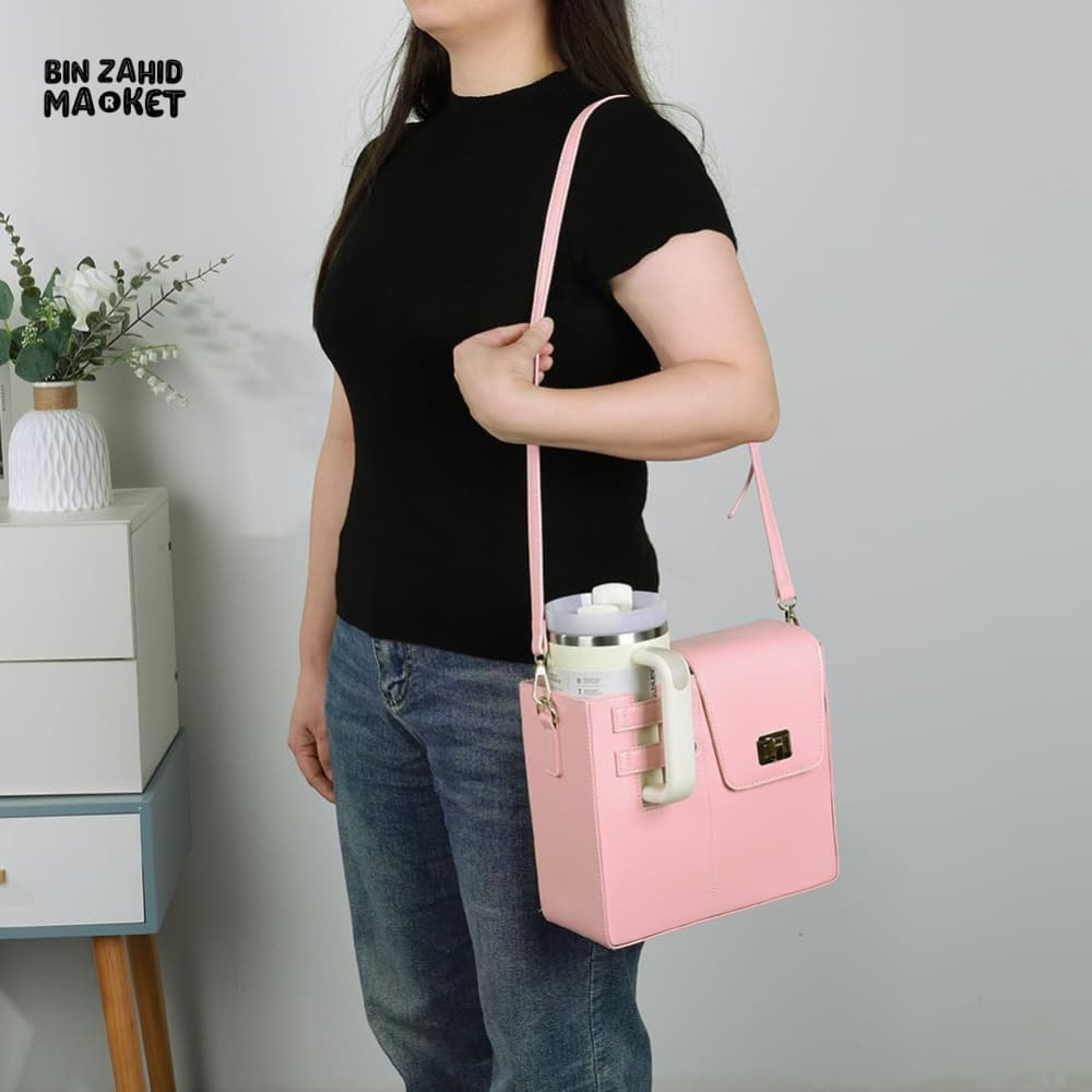 TUMBLERS CROSSBODY BAG – STYLISH PORTABLE ADJUSTABLE STRAP - PINK