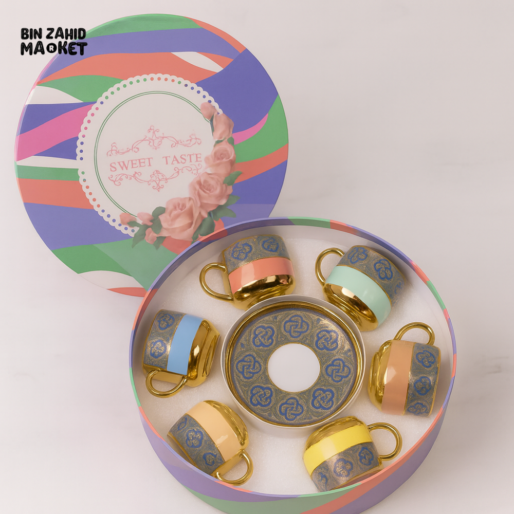 TURKISH ESPRESSO CUPS WITH SAUCER – 7-PIECE LUXURY GIFT PACK GOLD DETAILS