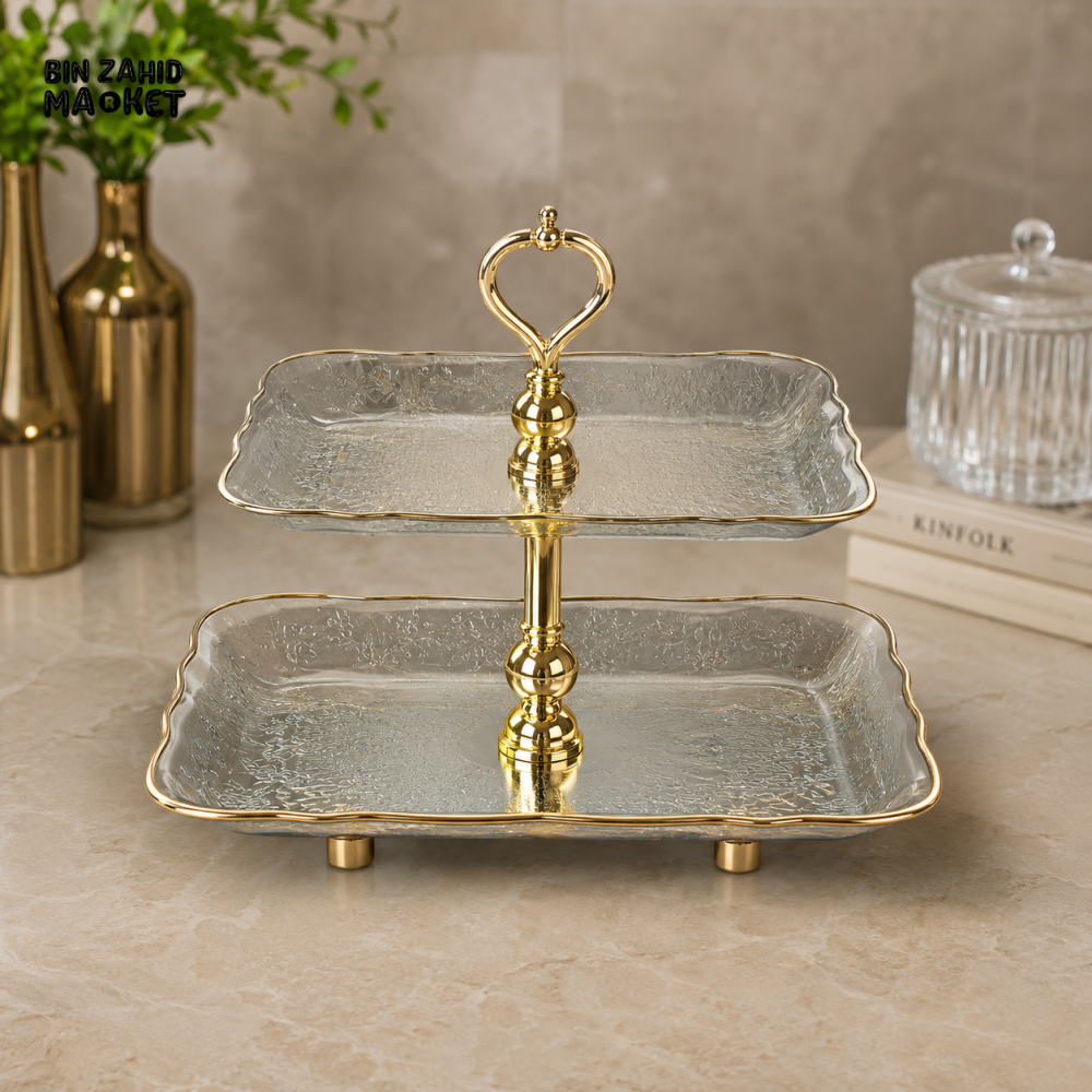 TWO TIER GLASS SERVING STAND - Home Utility Accessories