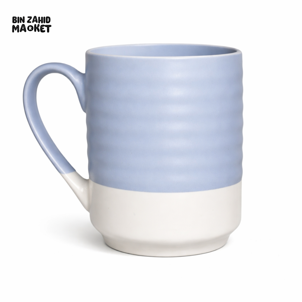 TWO TONE CERAMIC COFFEE MUG – PASTEL BLUE & WHITE MODERN DESIGN