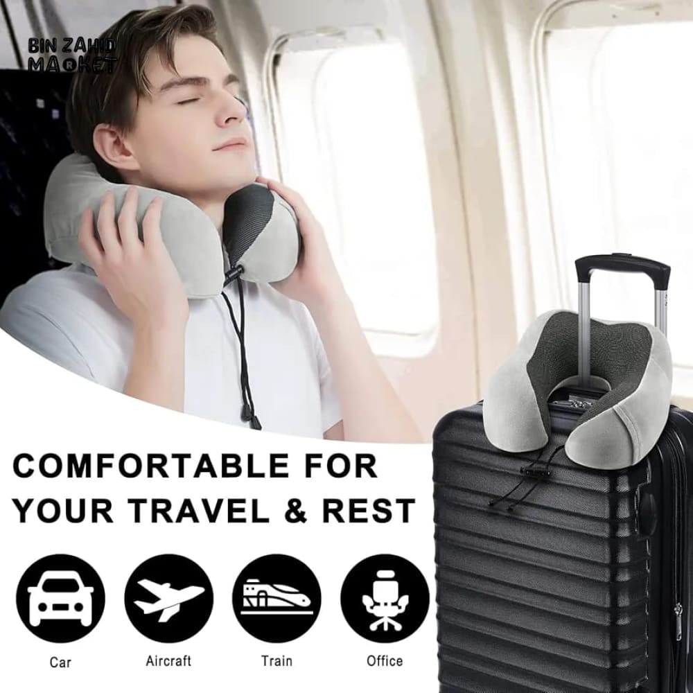 U-SHAPED MEMORY FOAM NECK PILLOW FOR TRAVEL – SOFT CERVICAL SUPPORT FOR AIRPLANE & CAR