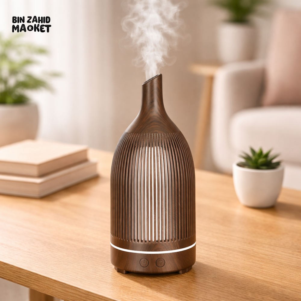 ULTRASONIC WOOD GRAIN AROMA DIFFUSER – COOL MIST ESSENTIAL OIL HUMIDIFIER FOR RELAXING HOME ATMOSPHERE