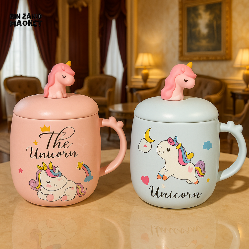 UNICORN CERAMIC MUG WITH LID – CUTE 3D DESIGN FOR KIDS & GIFTS